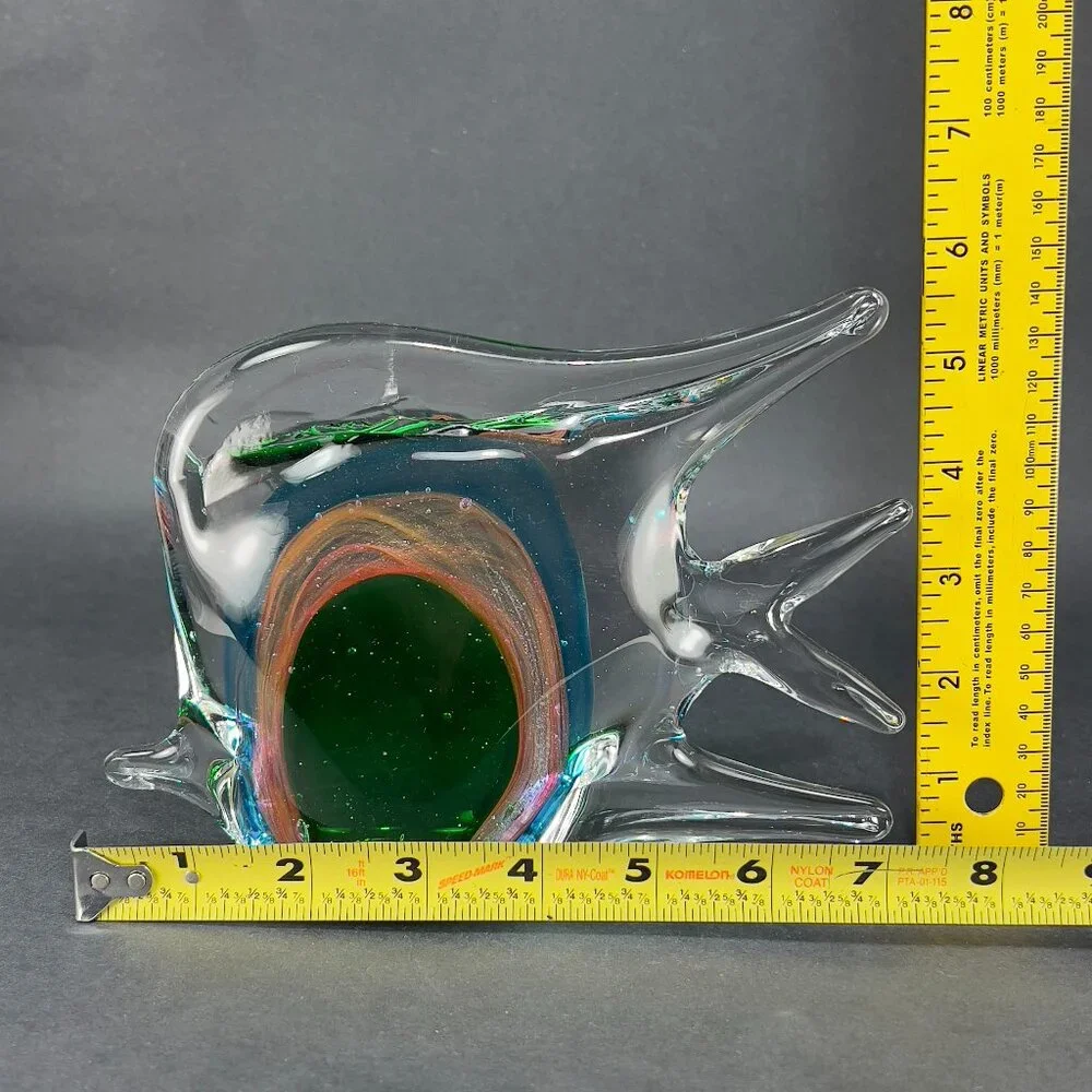 Pier 1 Imports Art Glass Fish Hand Blown Figurine Green Paperweight Home Decor